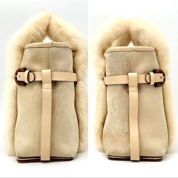 Salvatore Ferragamo Authentic Beige Fur/Suede Gancini Handbag/Shoulder - Picture 5 of 11
